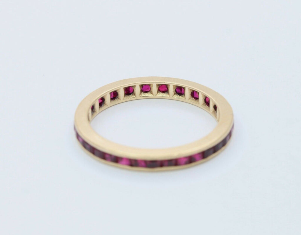 Vintage Emerald French Cut Rubies 14K YG Eternity Band Ring