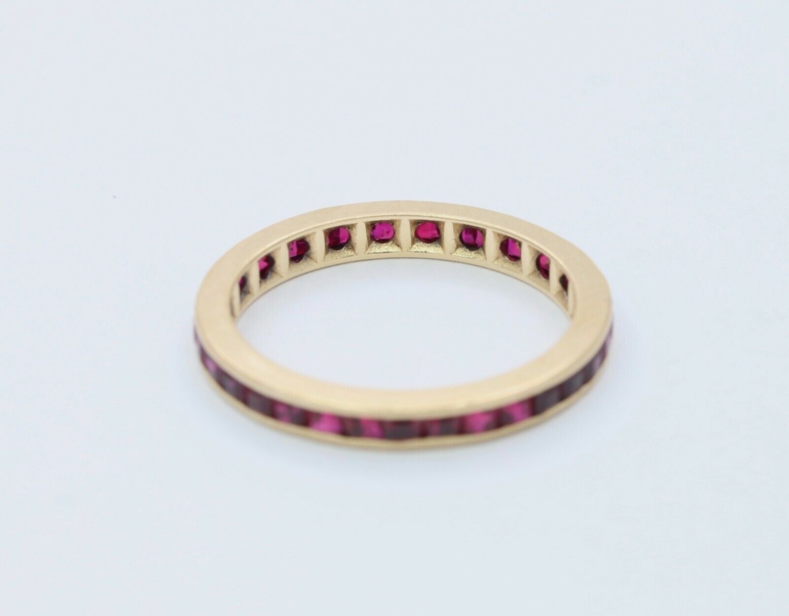 Vintage Emerald French Cut Rubies 14K YG Eternity Band Ring