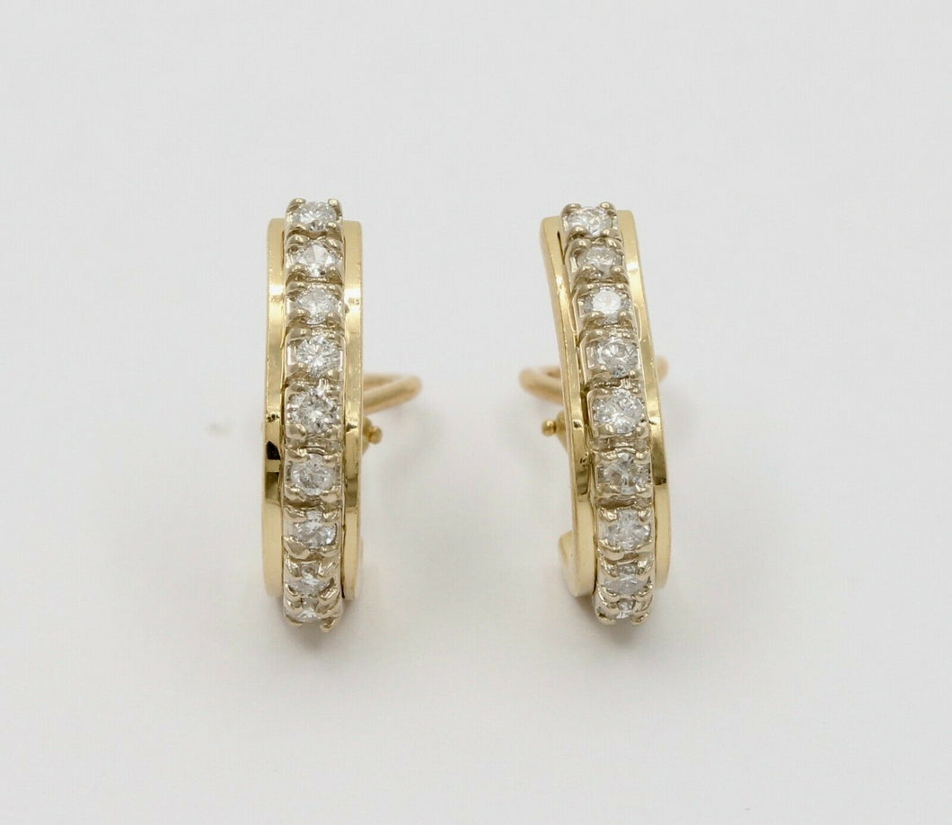 Vintage 14K Yellow Gold Diamond Omega Clip Earrings