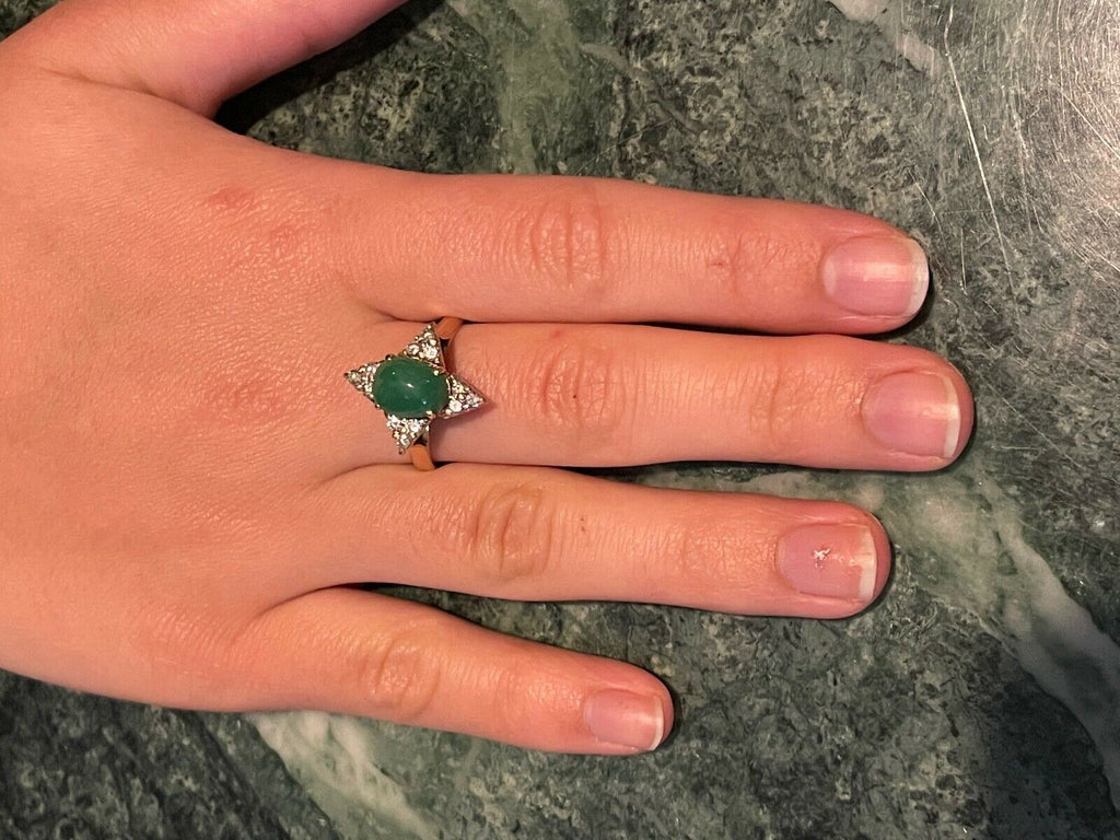 Vintage Jade Diamonds Star 18K Yellow Gold Ring