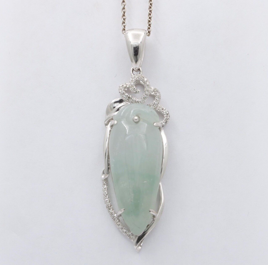 Vintage 18K White Gold Longevity Peach Jade Pendant