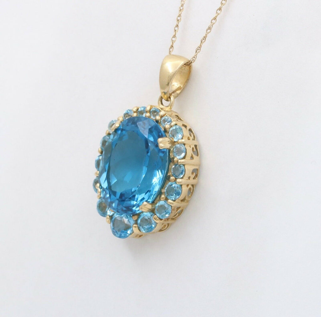 Vintage London Blue Topaz 14K Yellow Gold Pendant
