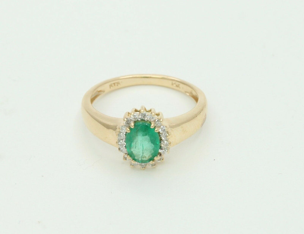 Vintage 14K Yellow Gold Diamond Emerald Ring
