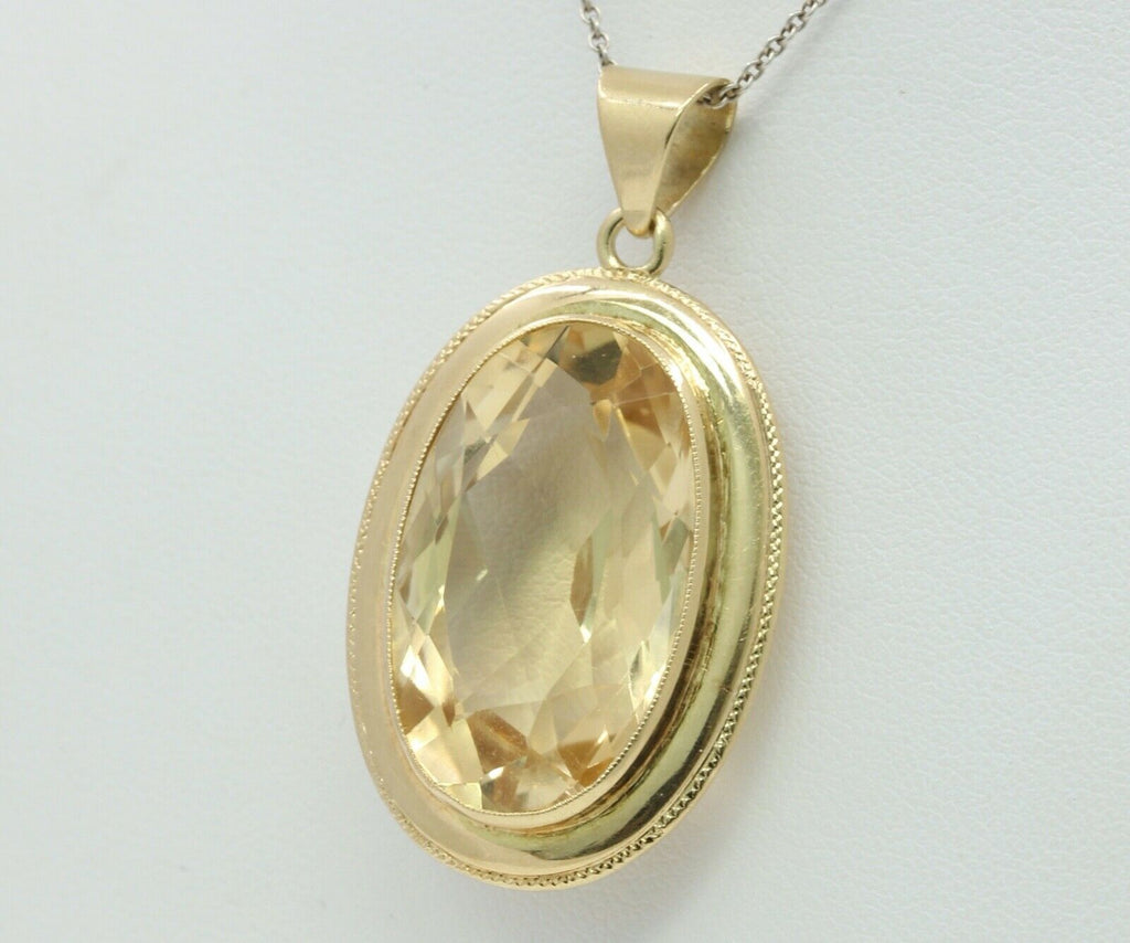 Vintage Large Citrine 14K Yellow Gold Pendant
