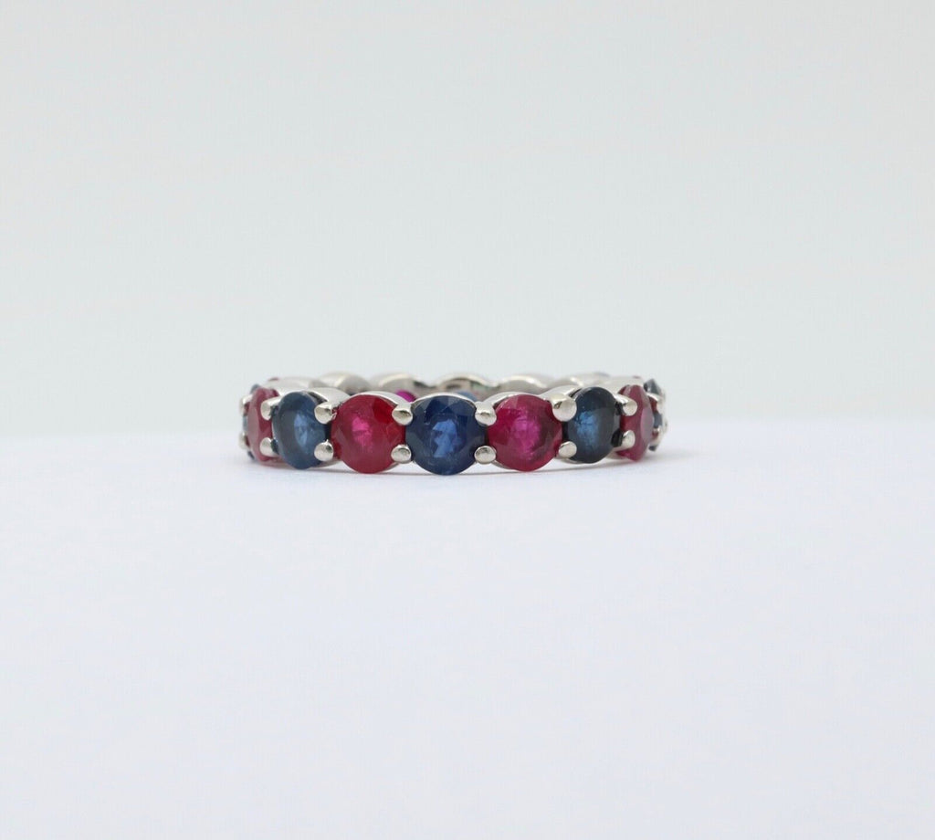 Vintage Sapphire & Ruby 14K Gold Eternity Ring, Stacking Band