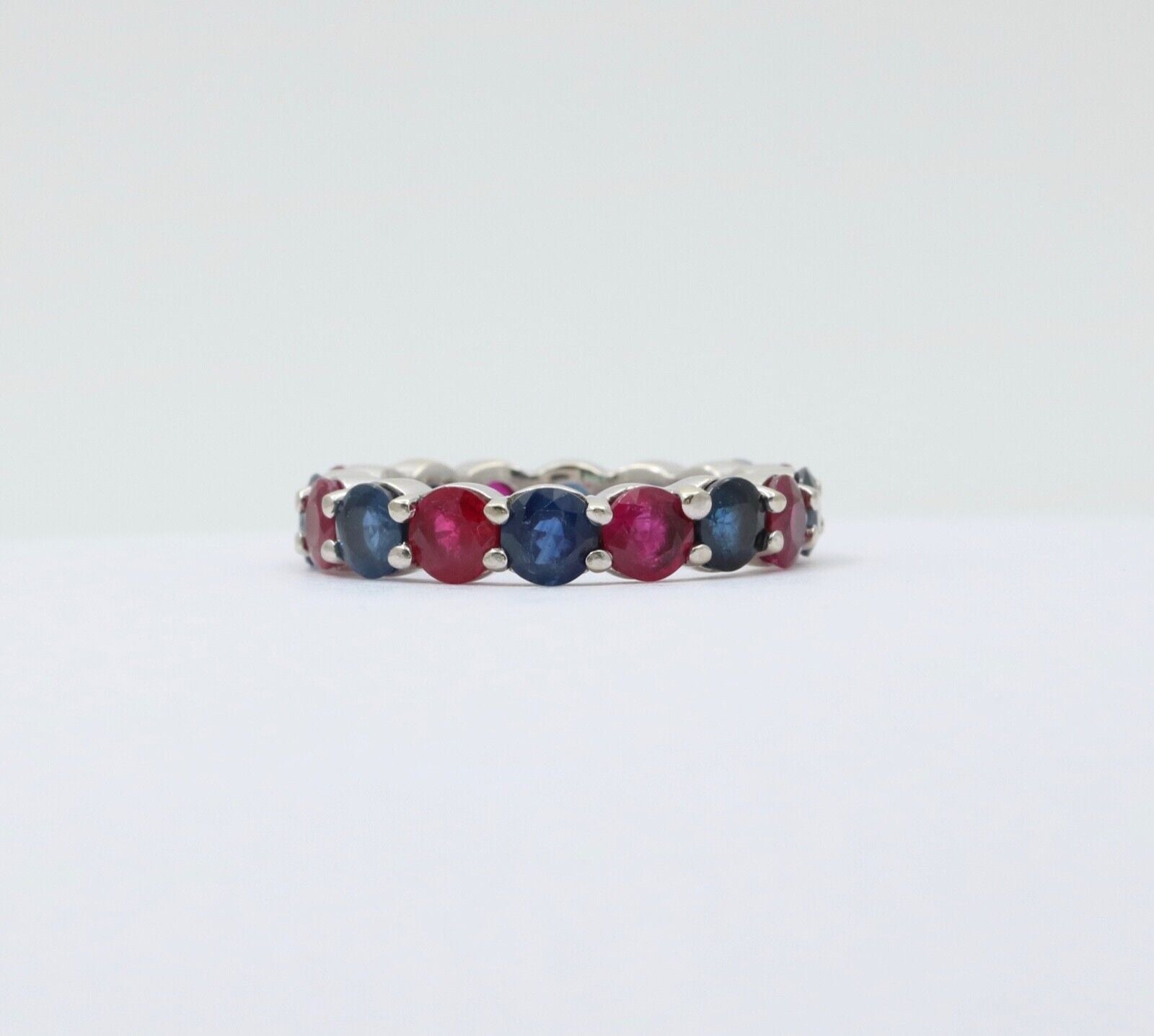 Vintage Sapphire & Ruby 14K Gold Eternity Ring, Stacking Band