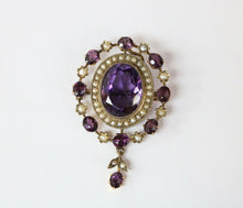 Load image into Gallery viewer, Victorian Amethyst Seed Pearl Milgrain 9 Carat Brooch Pendant
