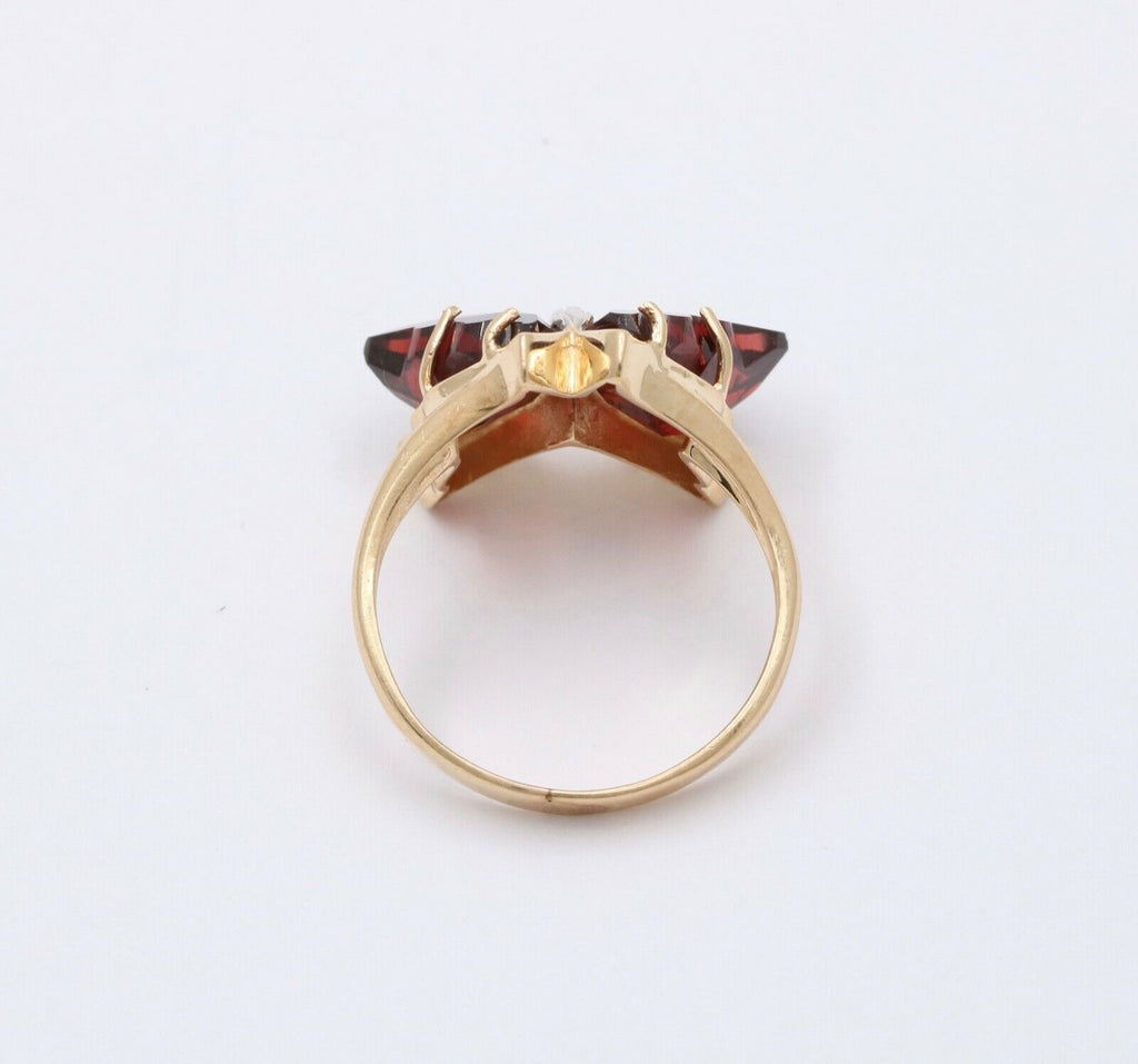Vintage Butterfly Garnets Diamond 14K Yellow White Gold Ring