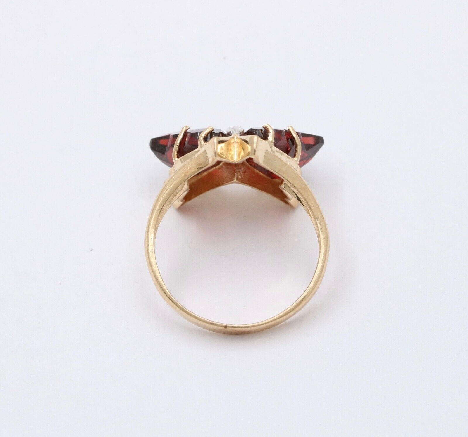 Vintage Butterfly Garnets Diamond 14K Yellow White Gold Ring