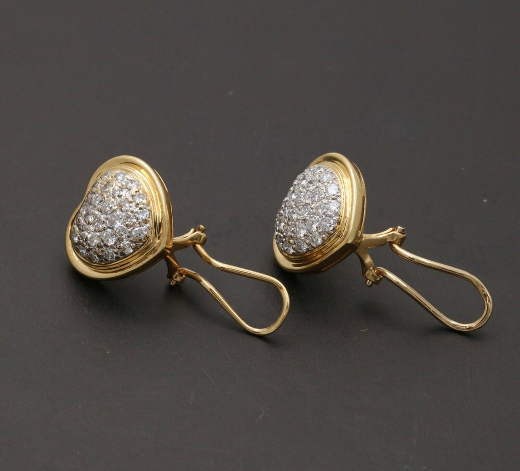 Vintage Heart Diamonds 18K Yellow Gold Earrings