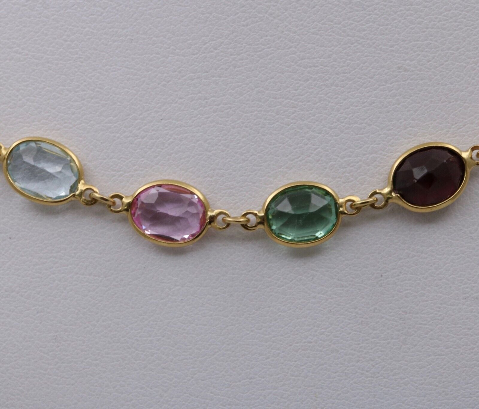 Vintage Multi Color Gemstone 18K Yellow Gold Station Necklace