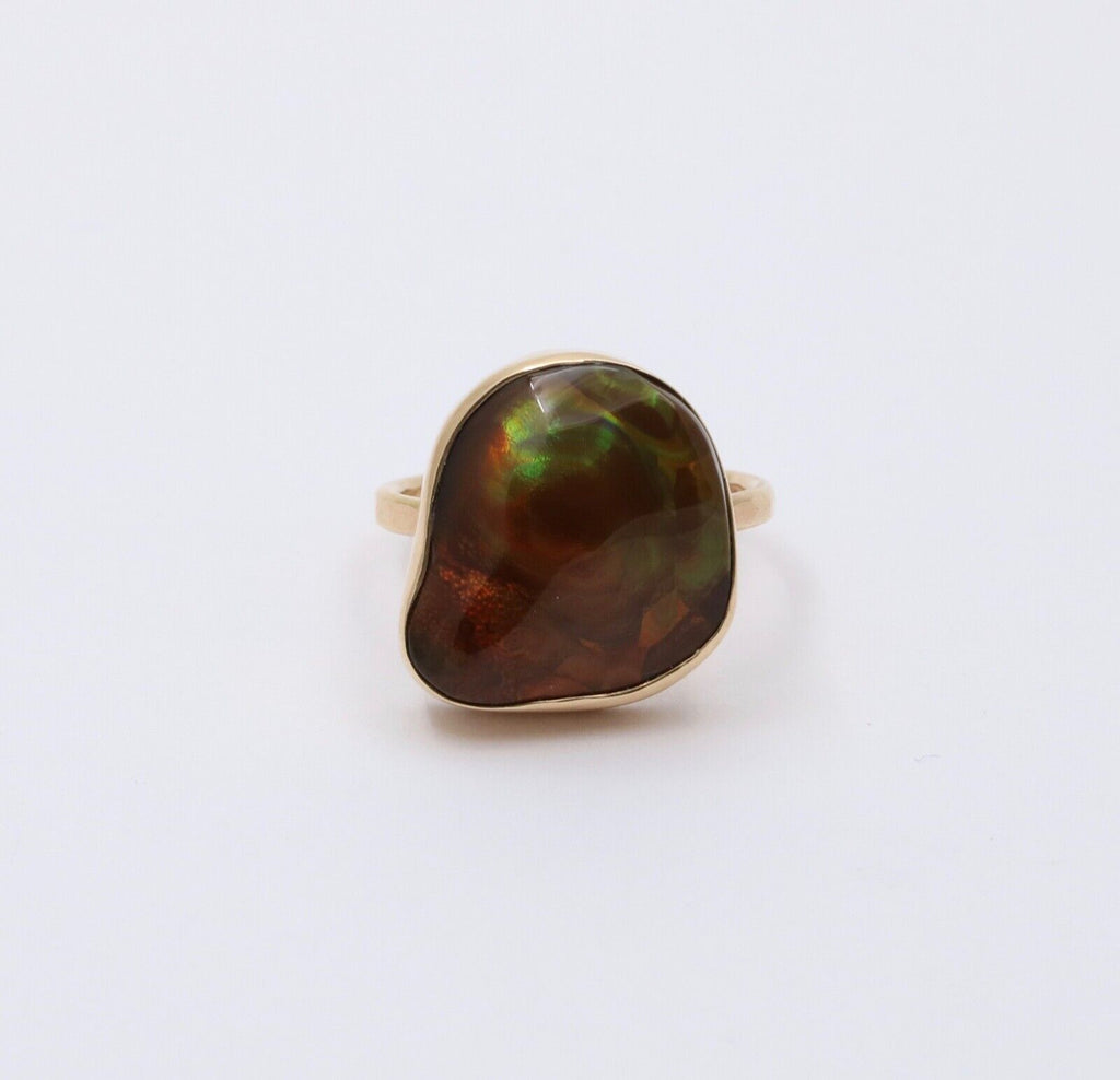 Vintage Fire Agate 14K Yellow Gold Bezel Setting RIng