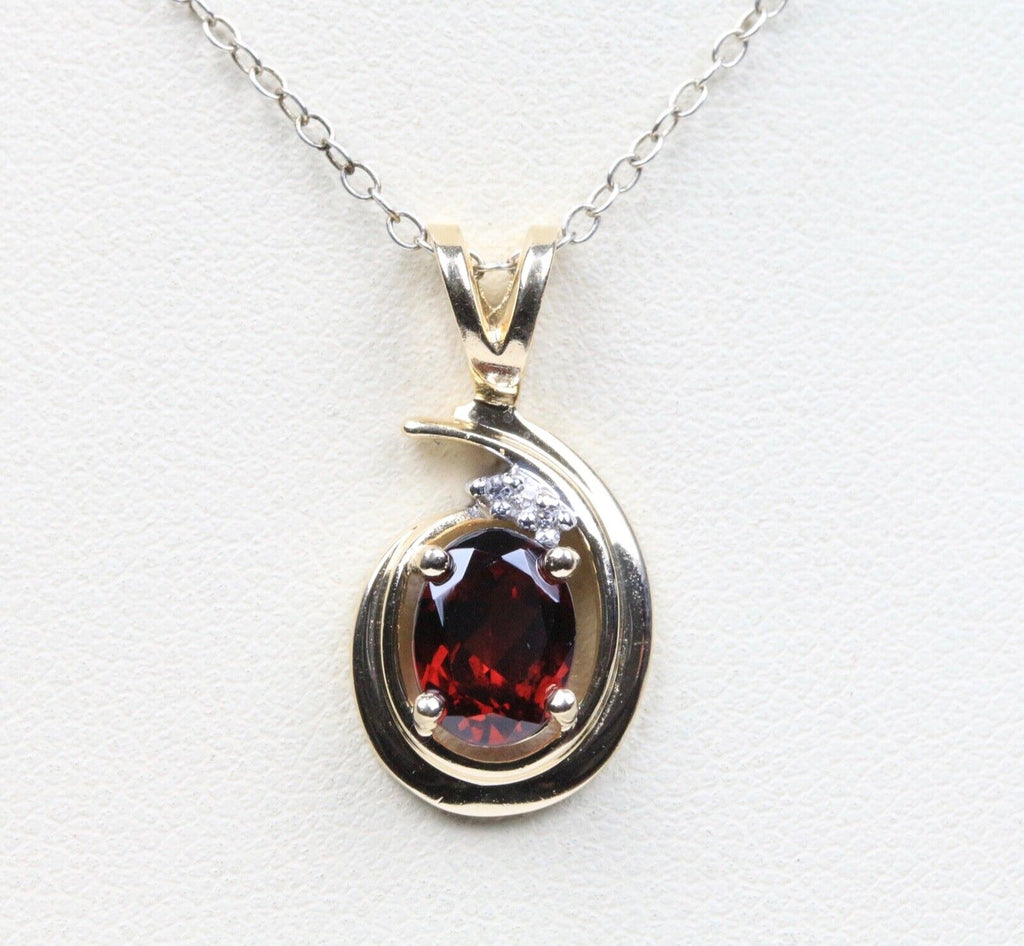 Vintage Garnet Diamond 14K Yellow Gold Pendant