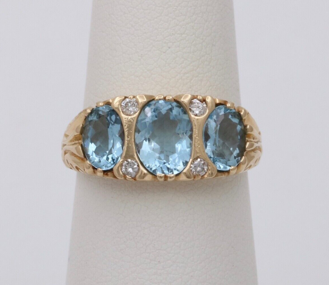 Vintage Victorian Style Blue Topaz 14K Yellow Gold Ring Band