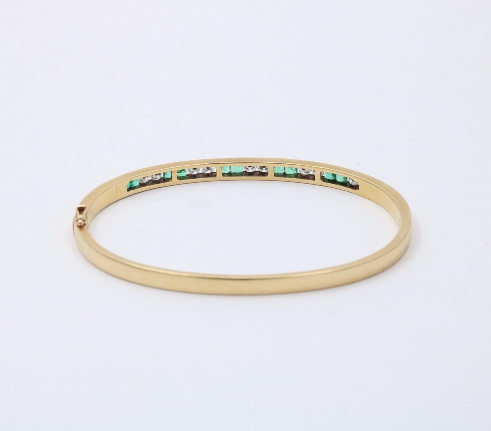Vintage Emerald Diamond 18K Yellow Gold Bangle Bracelet