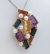 Load image into Gallery viewer, Luxurious Vintage Multi Stone 18K Yellow Gold Pendant Brooch Pin
