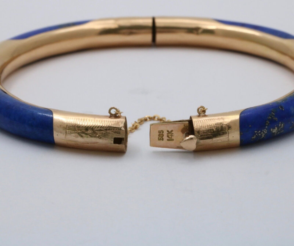 Vintage Lapis Lazuli 14K Yellow Gold Hinge Bracelet