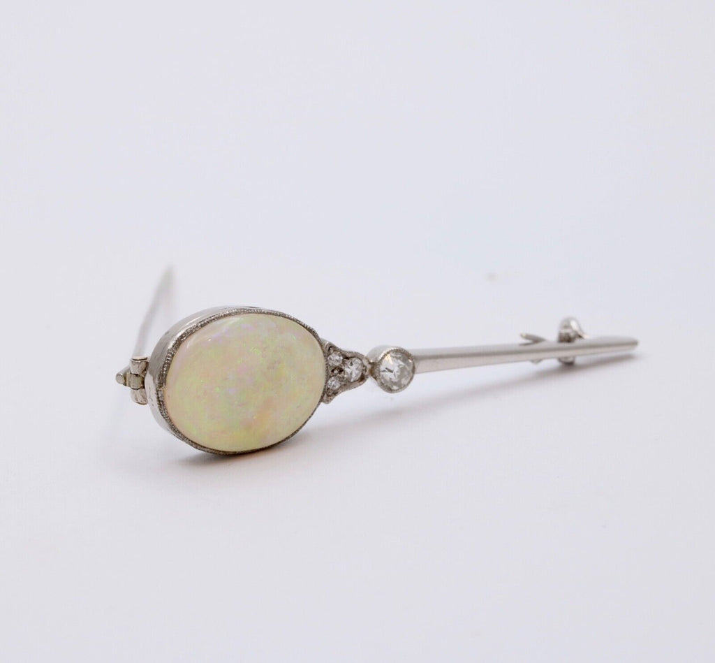 Art deco Opal and Diamond 18K Gold Brooch, Pin