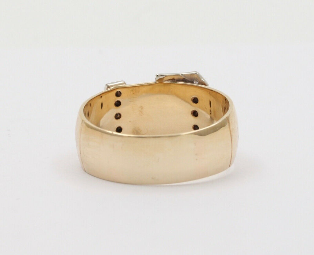 Vintage Buckle Unisex 14K Yellow White Gold Diamonds Band Ring