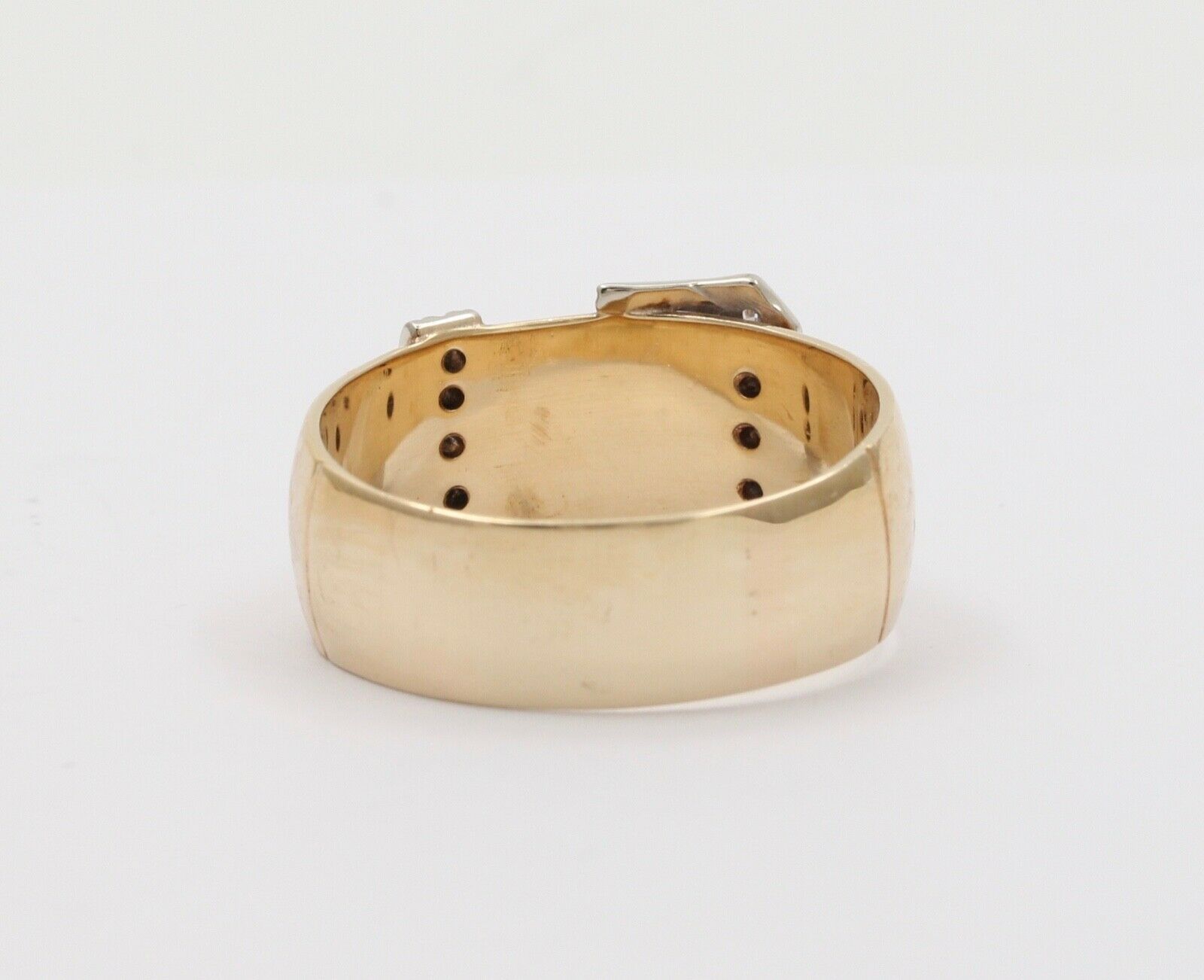 Vintage Buckle Unisex 14K Yellow White Gold Diamonds Band Ring