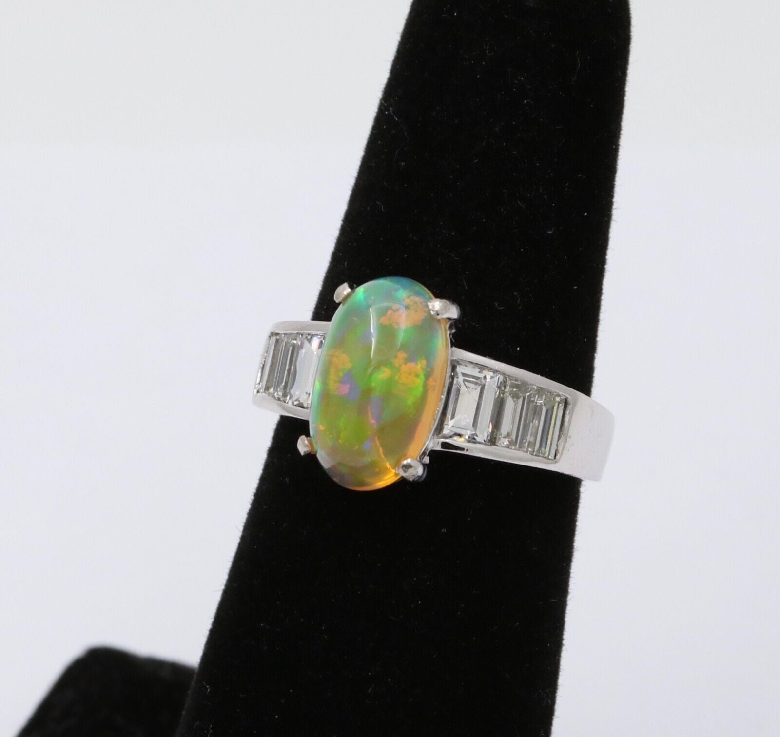Vintage 18K White Gold Ethiopian Opal and Diamond Alternative Engagement Ring
