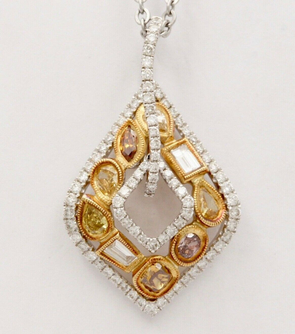 Parade Multi Color Diamond 18K White & Yellow Gold Pendant, Necklace. Estate