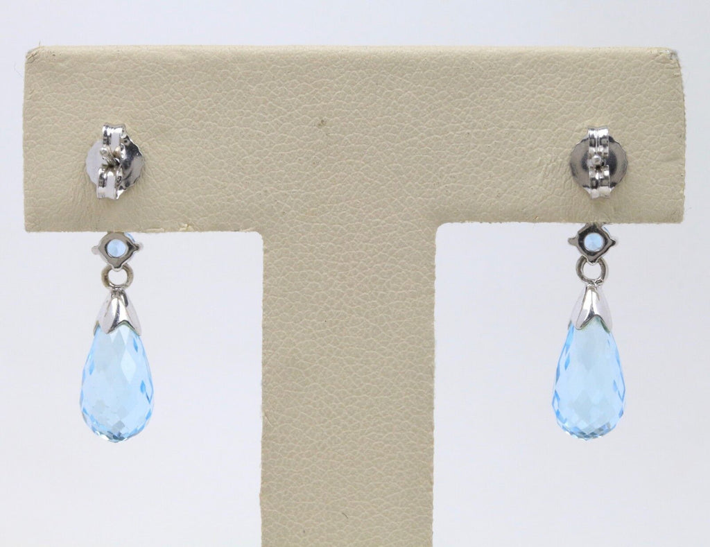 14K White Gold Briolette Blue Topaz  Earrings