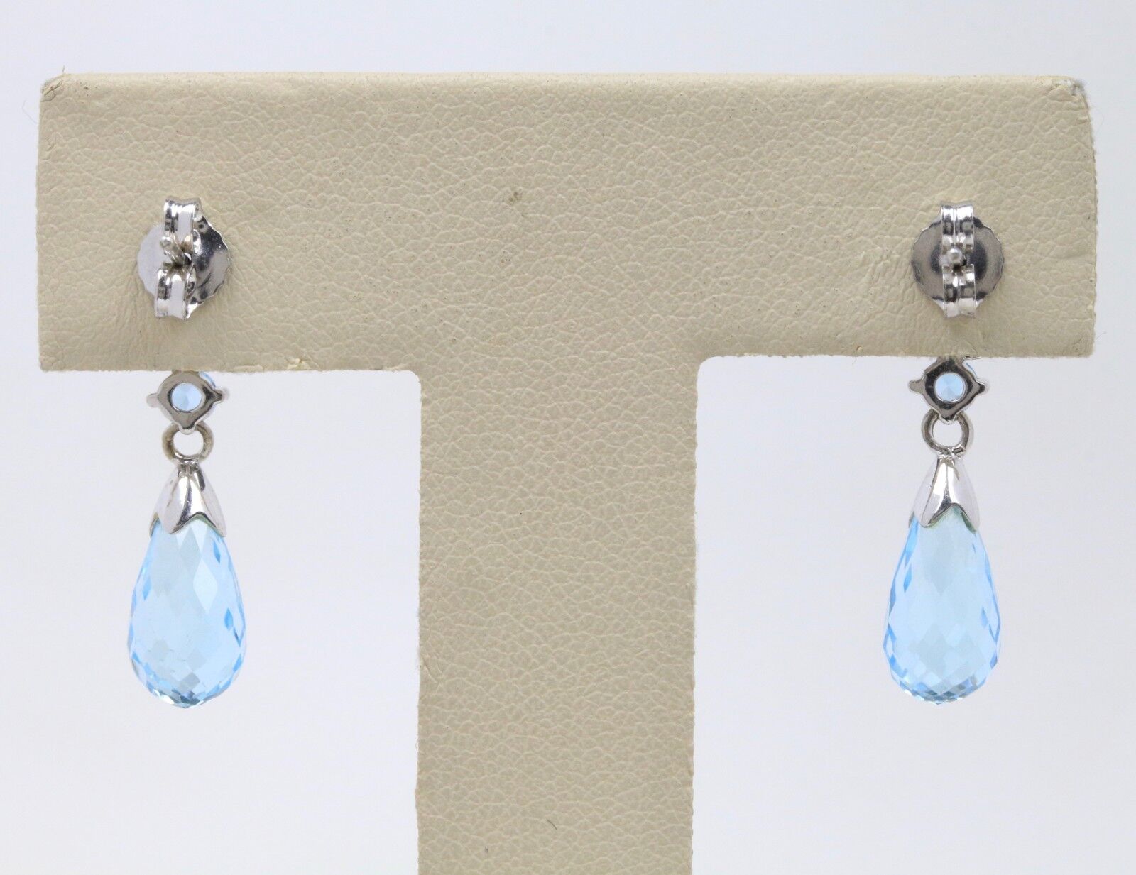 14K White Gold Briolette Blue Topaz  Earrings