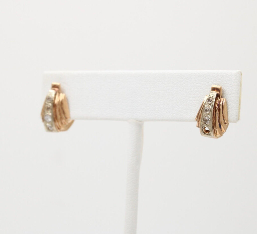 Vintage French 18K Yellow Gold Diamond Earrings