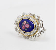 Load image into Gallery viewer, Vintage 18K Yellow Gold Italian Floral Enamel Diamond Pendant Brooch
