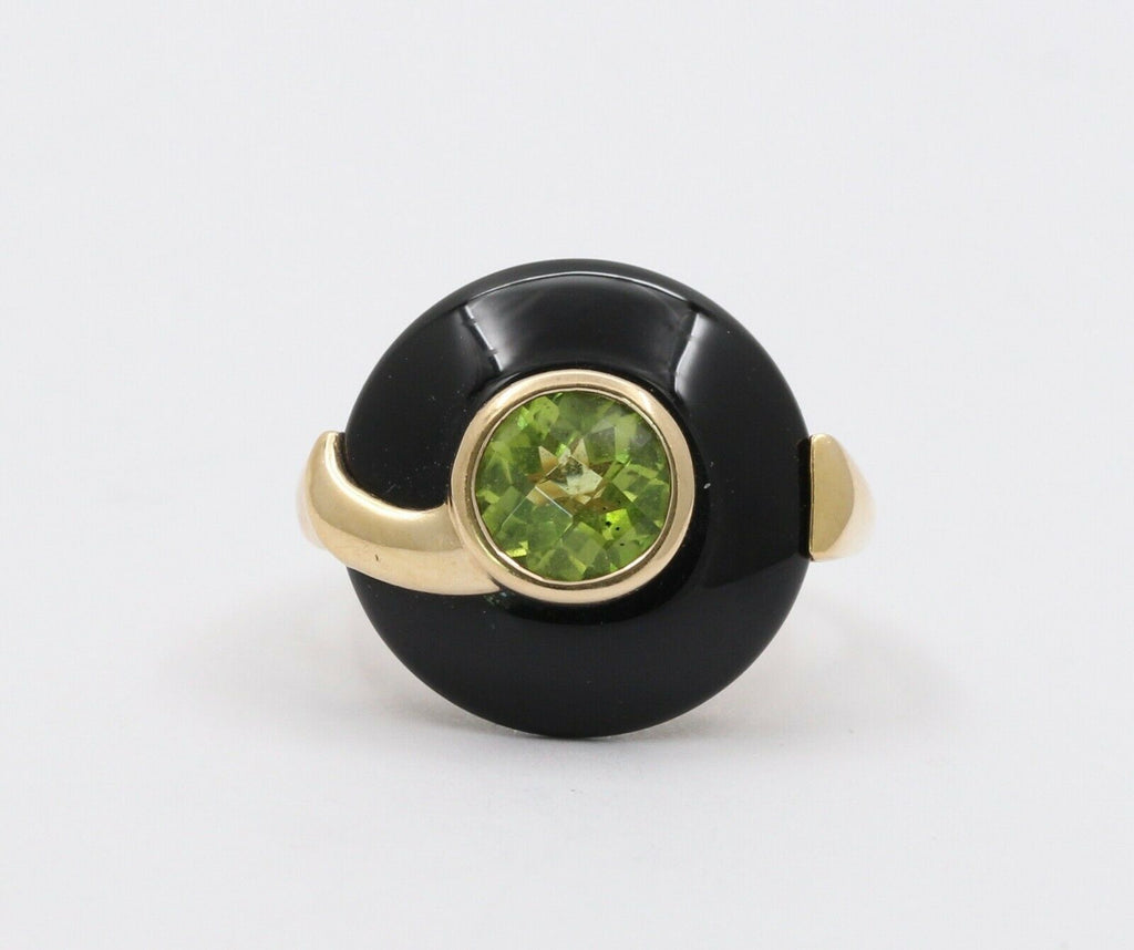 Vintage Silver Plated in Gold Onyx Peridot Ring