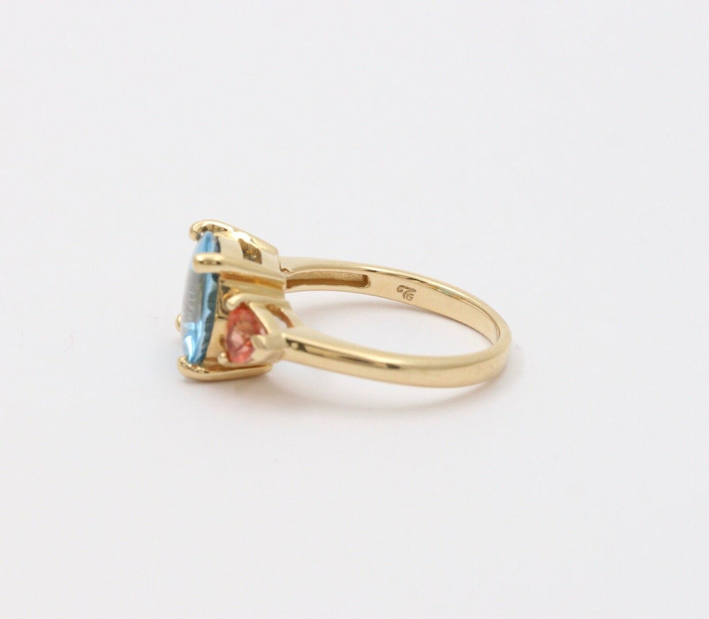 Vintage Fancy Cut Blue Topaz Madeira Citrine 14K Yellow Gold Ring
