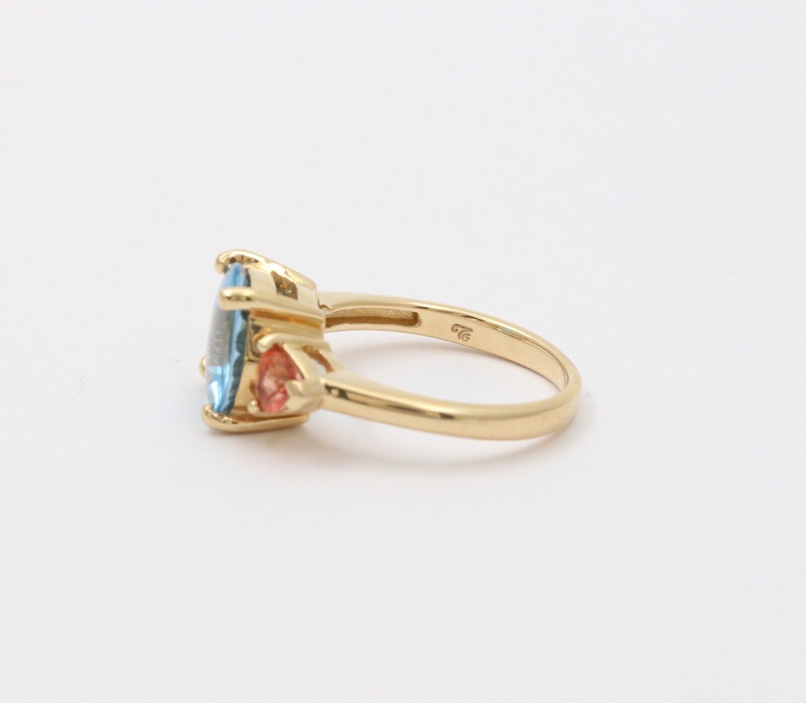 Vintage Fancy Cut Blue Topaz Madeira Citrine 14K Yellow Gold Ring