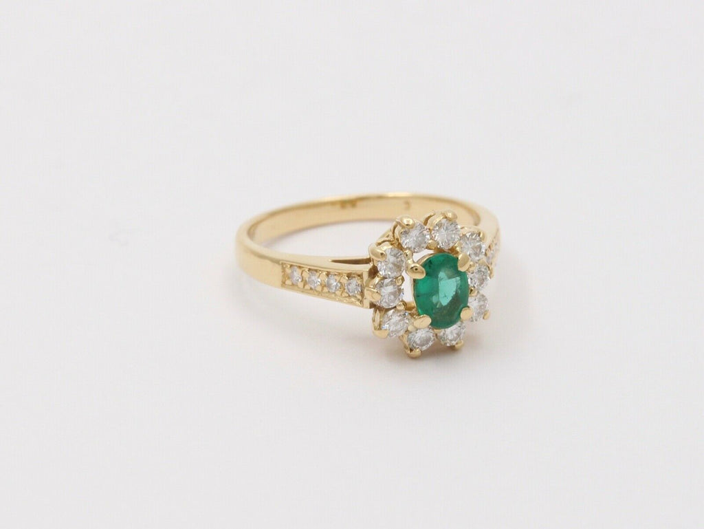 Vintage Cluster Emerald Diamonds 18K Yellow Gold Ring