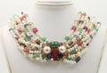 Vintage Beaded Pearl, Ruby, Sapphire and Aventurine Multi Strings Necklace