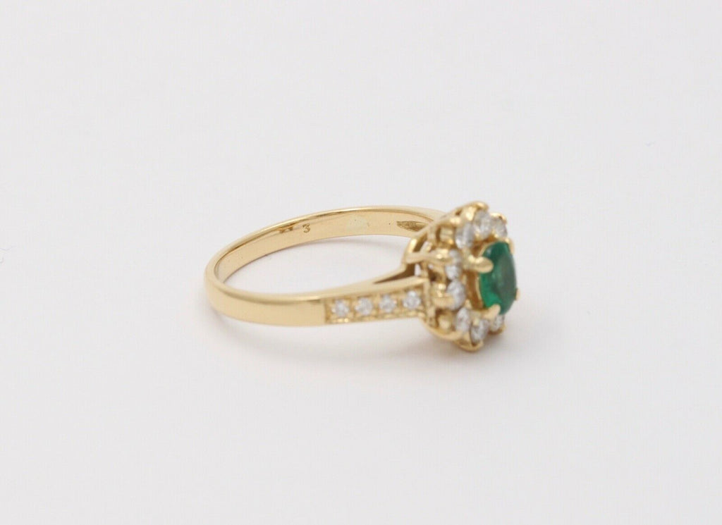 Vintage Cluster Emerald Diamonds 18K Yellow Gold Ring