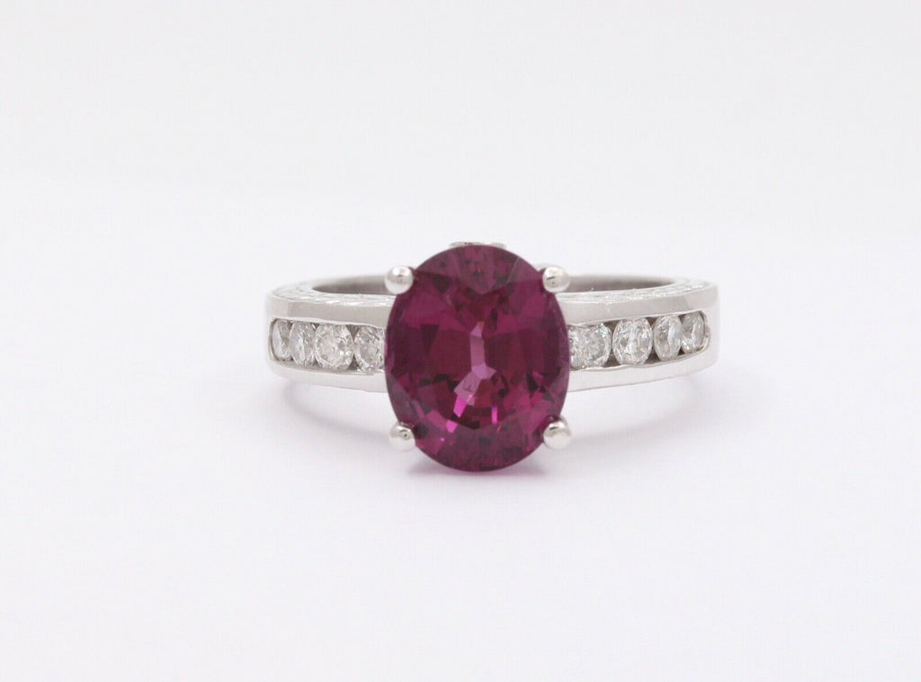 Large Cocktail Rhodolite Garnet Diamonds 14K White Gold Ring