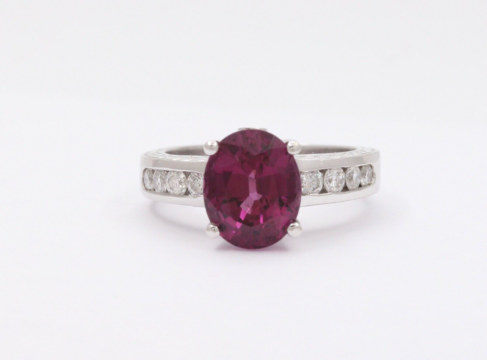 Large Cocktail Rhodolite Garnet Diamonds 14K White Gold Ring