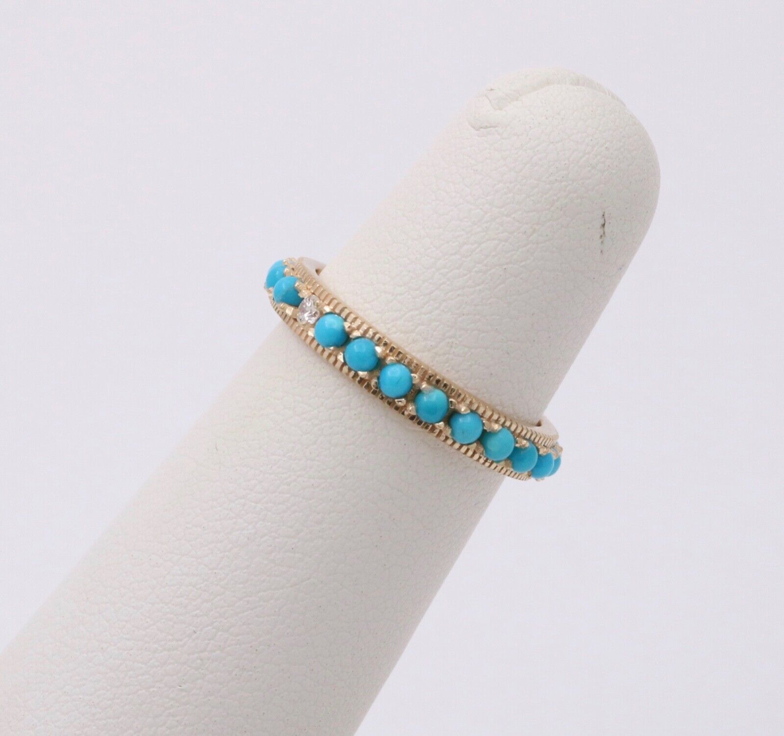 Vintage 14K Yellow Gold Turquoise & Diamond Eternity Band, Stacking Ring
