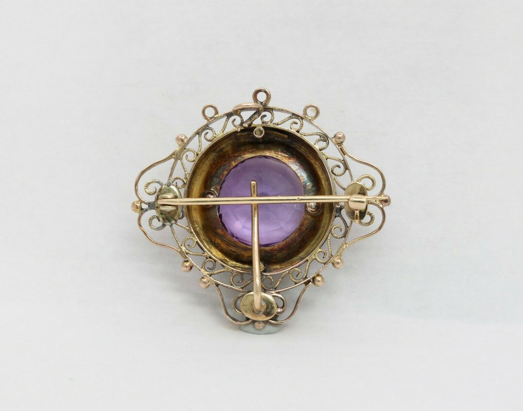 Victorian 14K Yellow Gold Amethyst Pendant Brooch