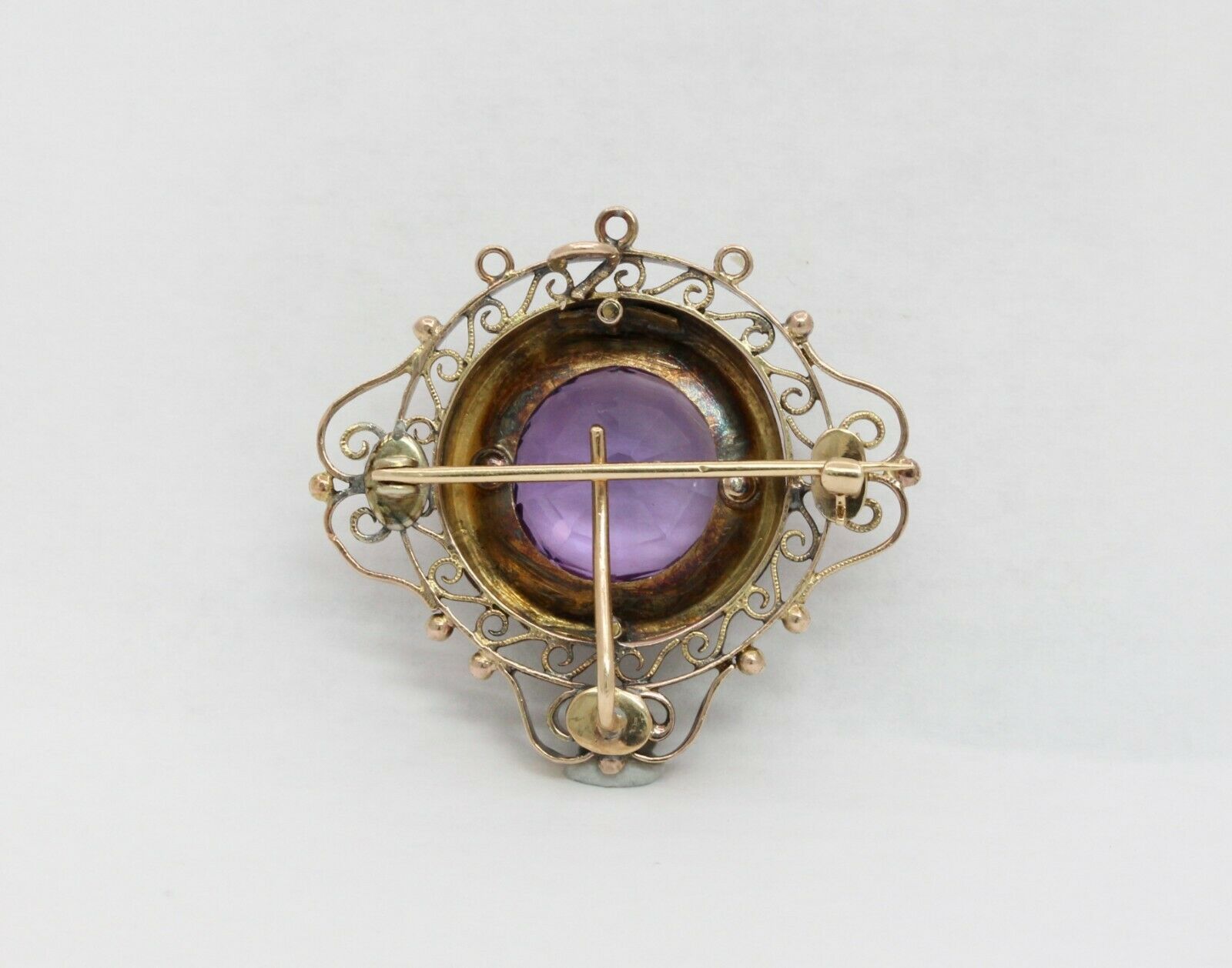 Victorian 14K Yellow Gold Amethyst Pendant Brooch