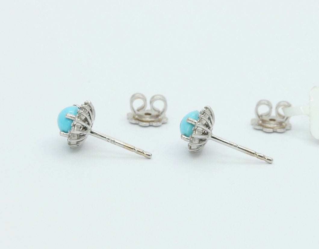 Ladies 14K White Gold Turquoise Diamonds Earrings