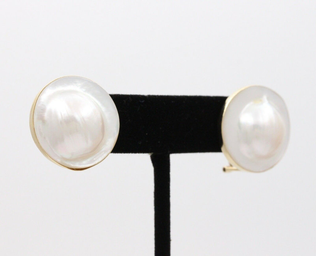 Vintage Mabe Pearl 14K Yellow Gold Earrings