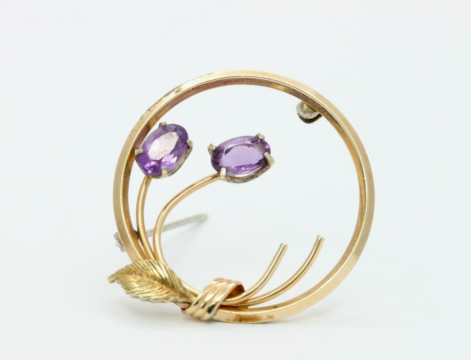 Vintage Gold Filled Amethyst Circle Floral Brooch