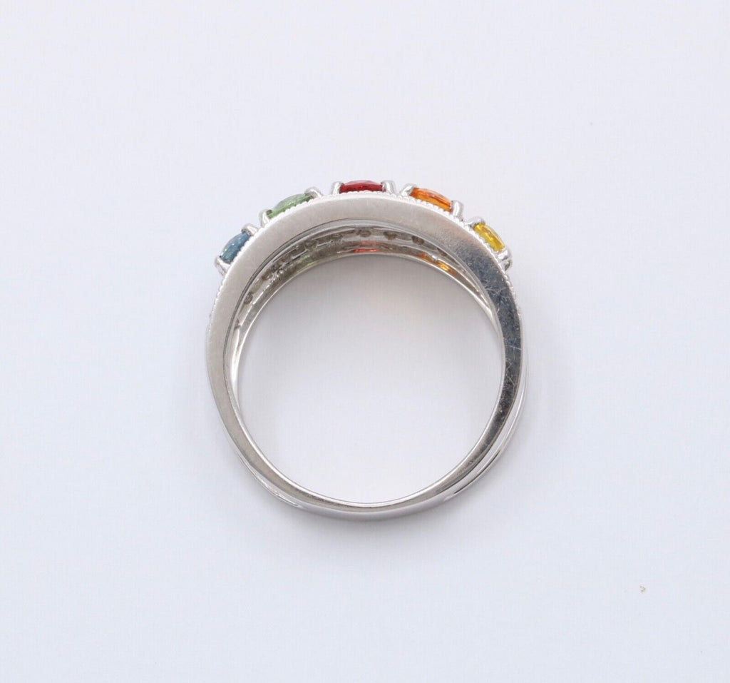 Fun Multi GemStones 14K White Gold Diamond Ring