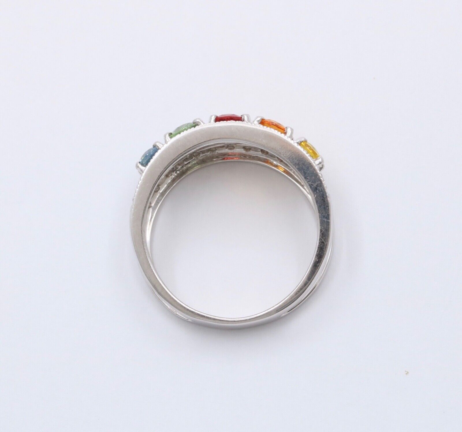 Fun Multi GemStones 14K White Gold Diamond Ring