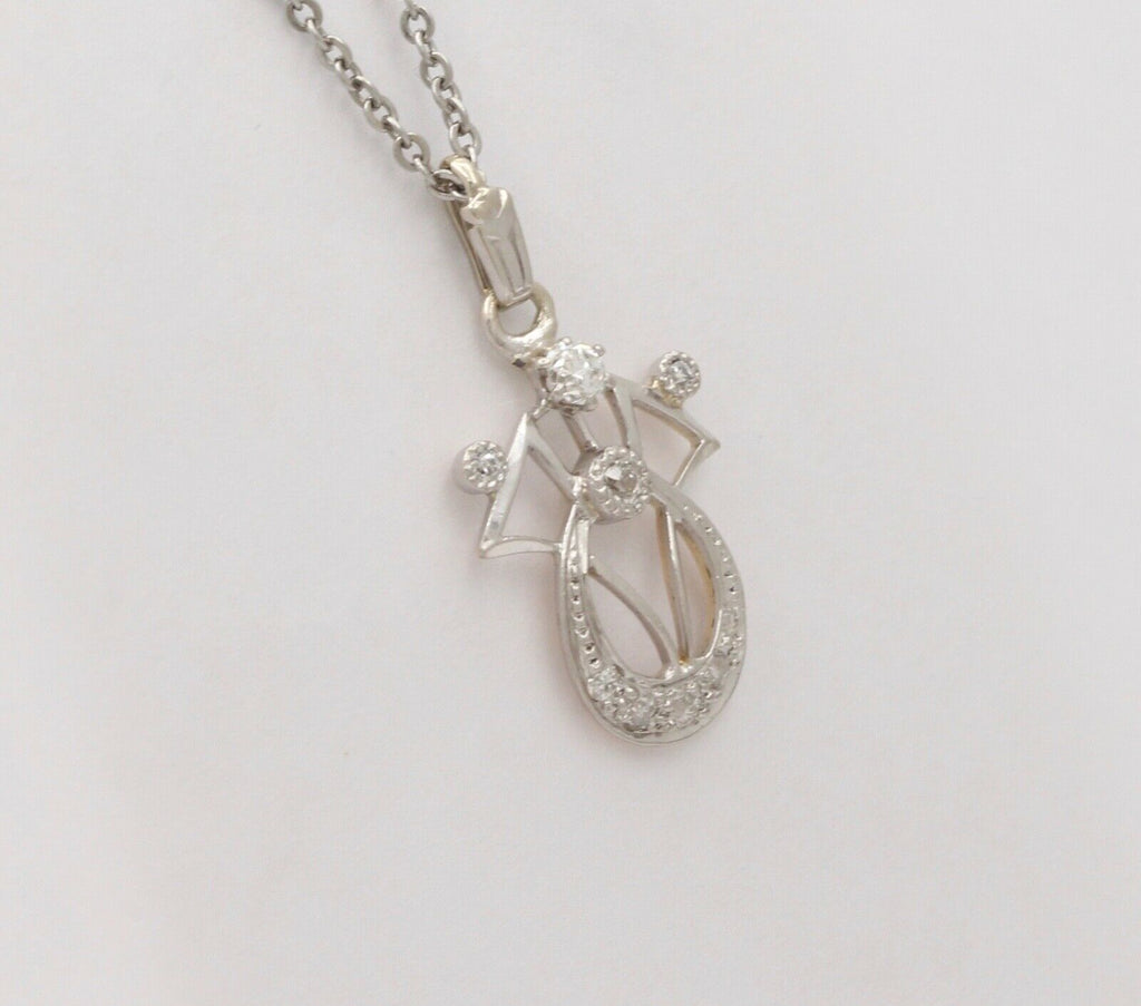 Art Deco Recreation Diamonds Platinum 14K Yellow Gold Pendant