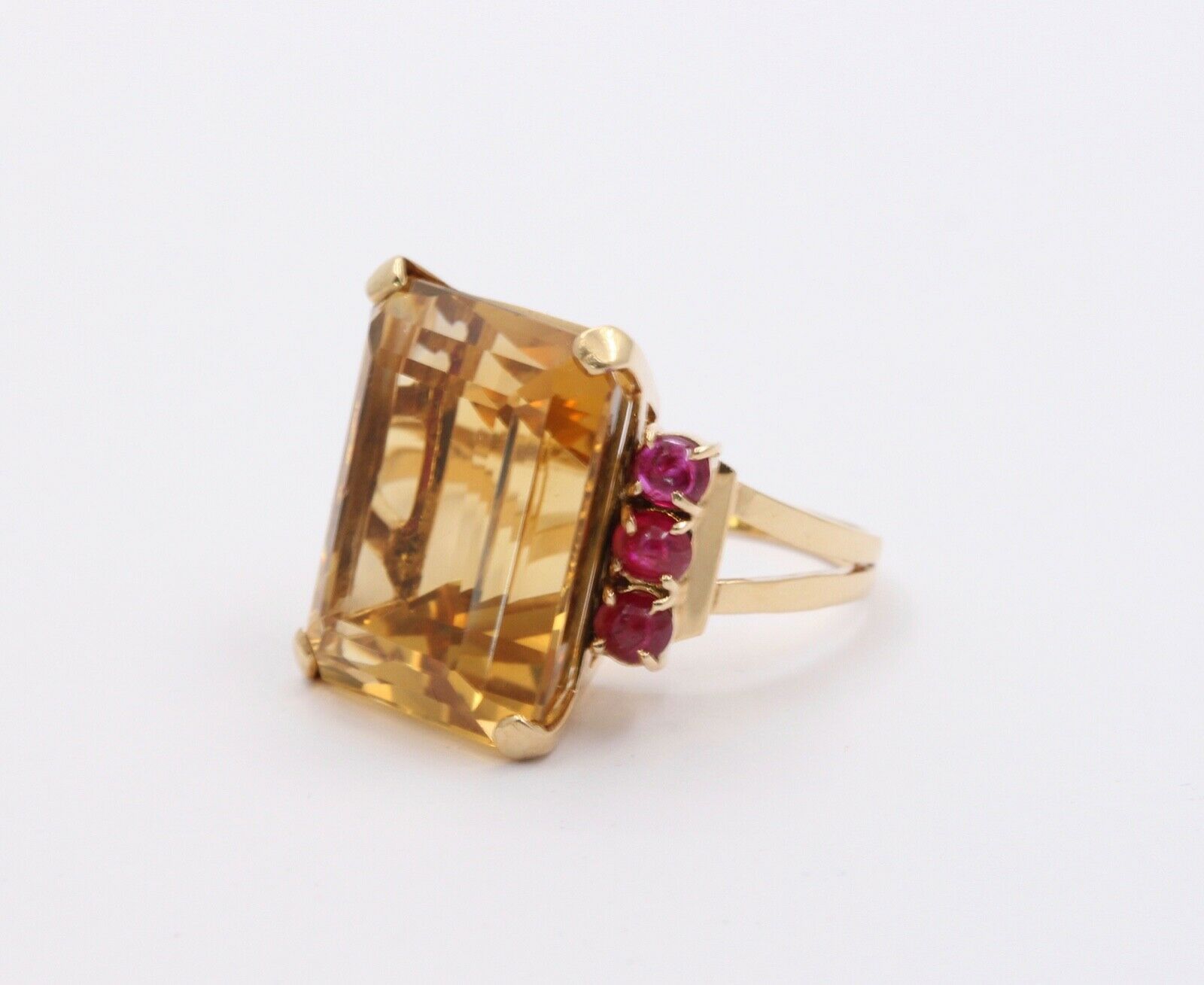Vintage Citrine Rubies 14K Yellow Gold Cocktail Ring
