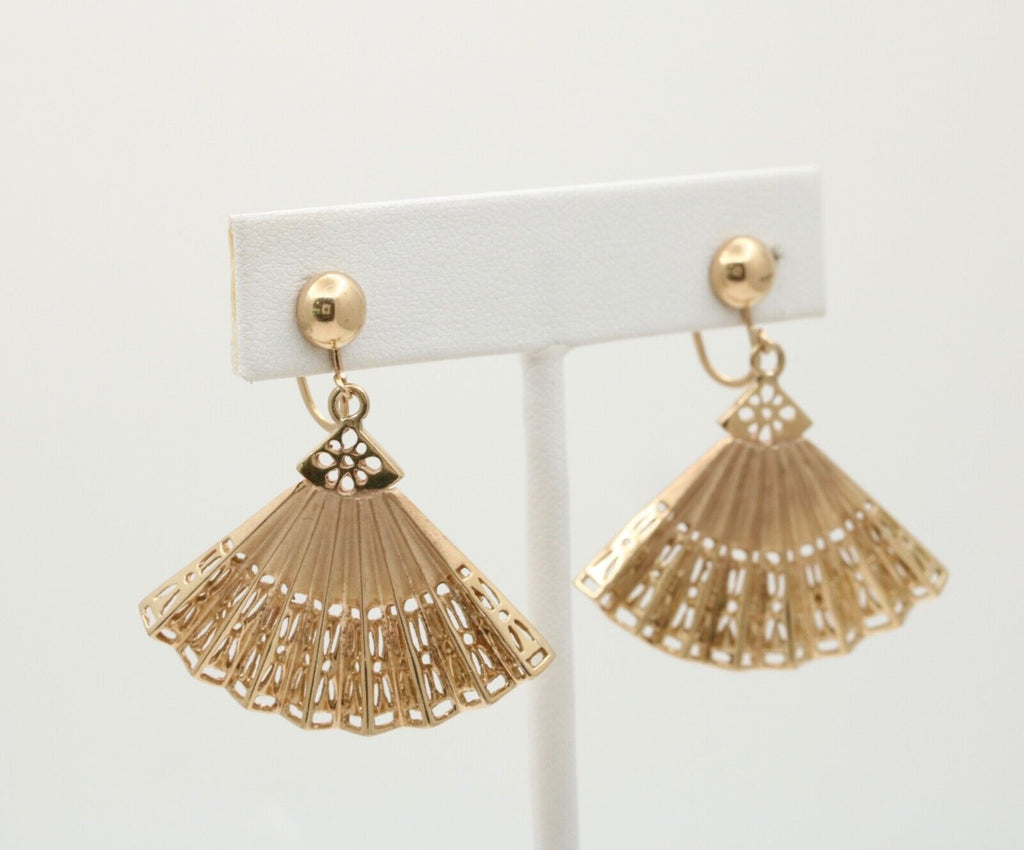 Vintage Folding Fan 14K Yellow Gold Earrings