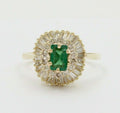 Vintage Emerald Ring Ballerina Damond 14K Yellow Gold Ring, Engagement Ring,